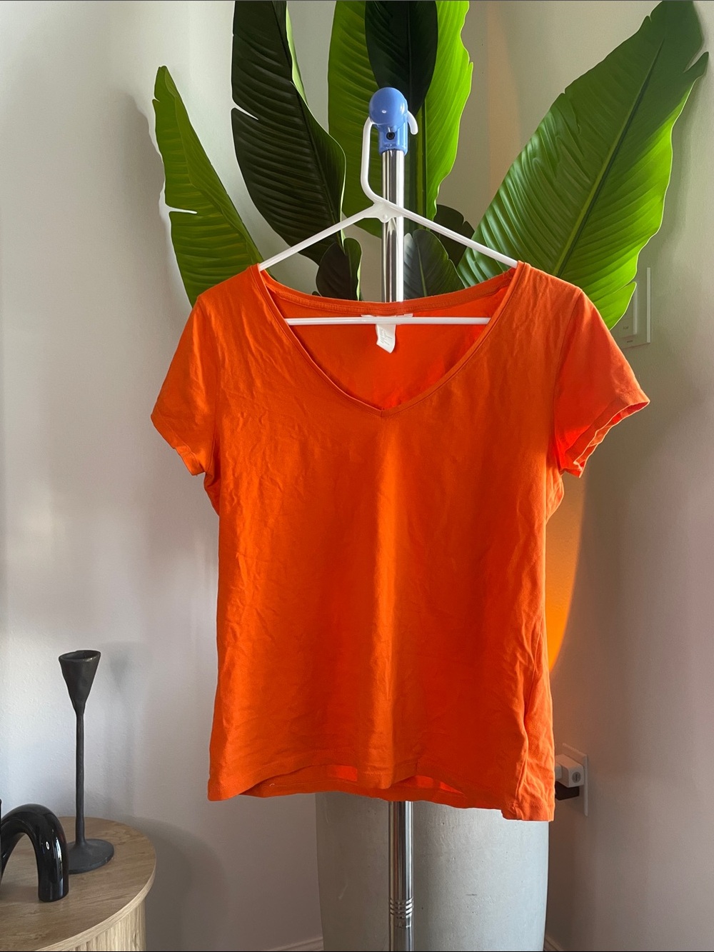 H&M Classic V-Neck Short Sleeve Top - Orange